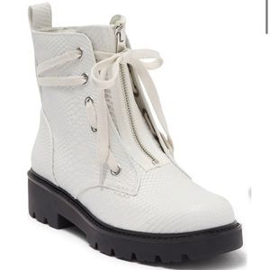 *SOLD* NWT sz 9 UGG white snakeskin embossed hiking moto boots (Nordstrom ‘21)